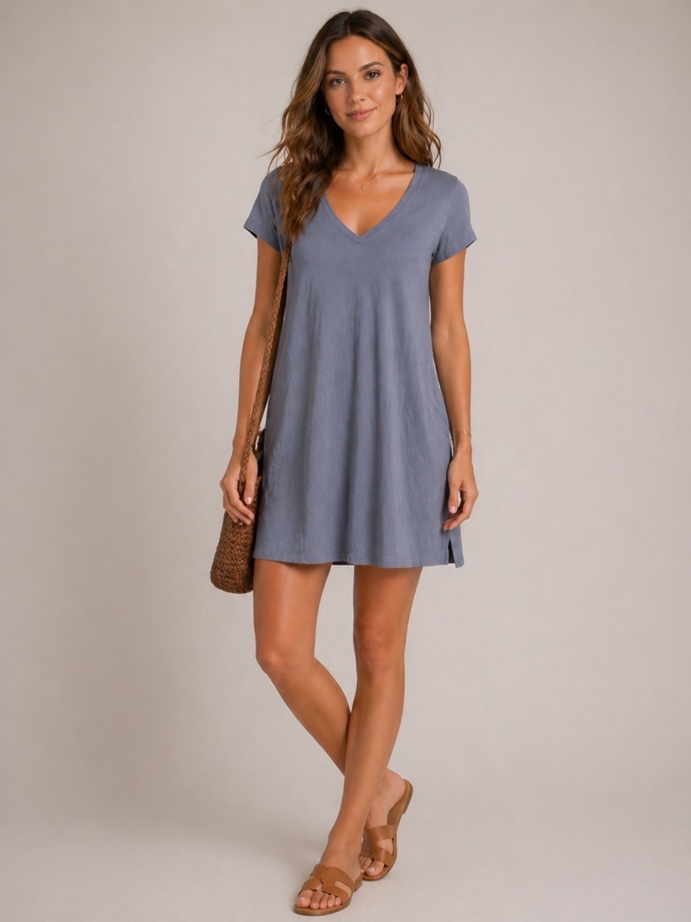 Madewell 100% Cotton T-shirt dress Blue Size Medium V Neck